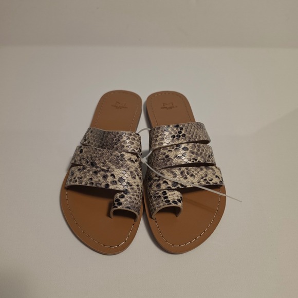 Marc Fisher Shoes - Marc Fisher Snakeskin Print Toe Loop Slide Sandals Brown Beige Size 7.5M